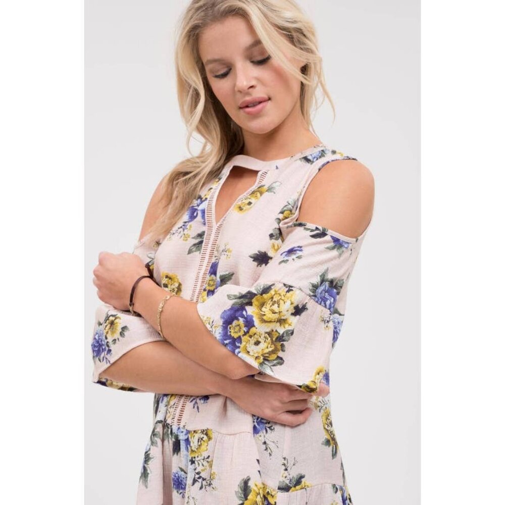 White Floral Top with shoulder detail